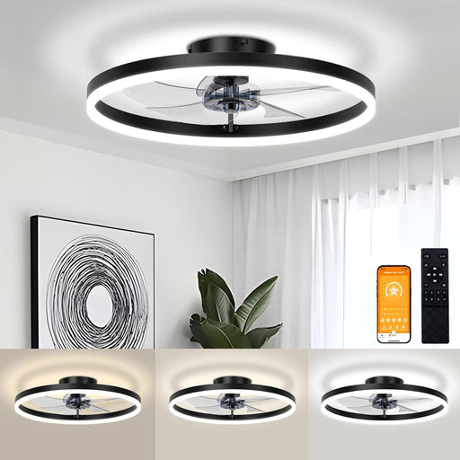 20 in. Fandelier Ceiling Fan, Ceiling Fan on Low Ceiling with Light and Remote, Dimmable Flush Mount LED Fan Light, Black Ceiling Fan without Blades-1-ErisView