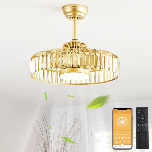 20 in. Fandelier Ceiling Fan with Lights and Remote APP Control, Flush Mount Gold Caged Crystal Ceiling Fan, Quiet Bedroom Living Room Fan -1-ErisView