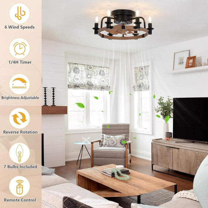 20 in. Farmhouse Dimmable Low Profile Ceiling Fan Lights and Remote, Rustic Flush Mount Ceiling Fan with Light for Bedroom Kitchen Dining Room-3-ErisView