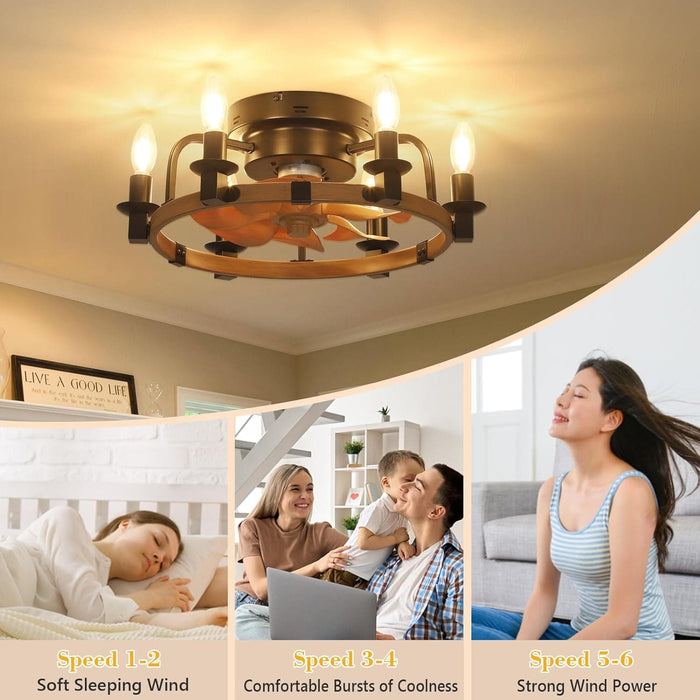 20 in. Farmhouse Dimmable Low Profile Ceiling Fan Lights and Remote, Rustic Flush Mount Ceiling Fan with Light for Bedroom Kitchen Dining Room-6-ErisView