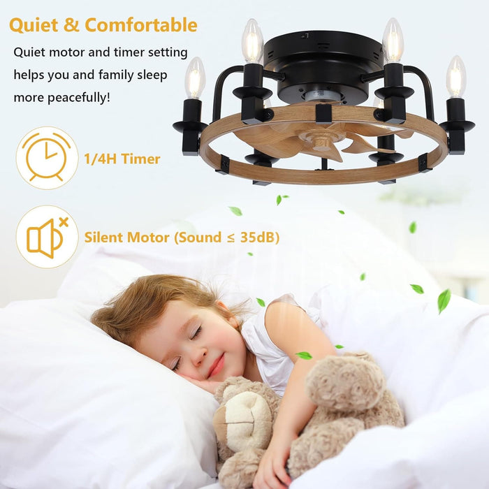 20 in. Farmhouse Dimmable Low Profile Ceiling Fan Lights and Remote, Rustic Flush Mount Ceiling Fan with Light for Bedroom Kitchen Dining Room-7-ErisView