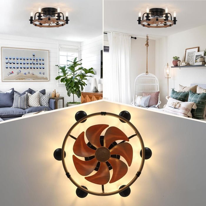 20 in. Farmhouse Dimmable Low Profile Ceiling Fan Lights and Remote, Rustic Flush Mount Ceiling Fan with Light for Bedroom Kitchen Dining Room-8-ErisView