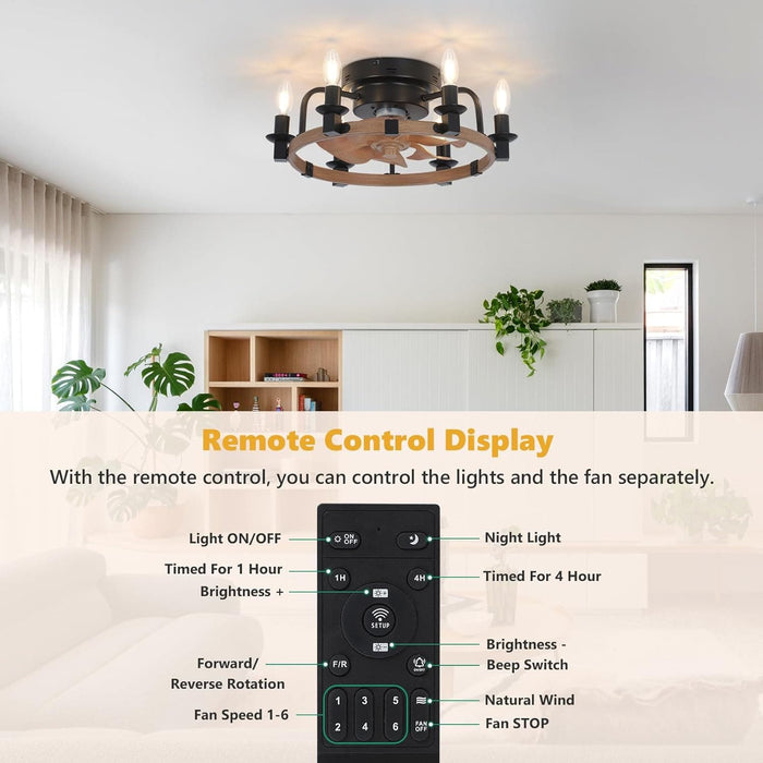 20 in. Farmhouse Dimmable Low Profile Ceiling Fan Lights and Remote, Rustic Flush Mount Ceiling Fan with Light for Bedroom Kitchen Dining Room-9-ErisView
