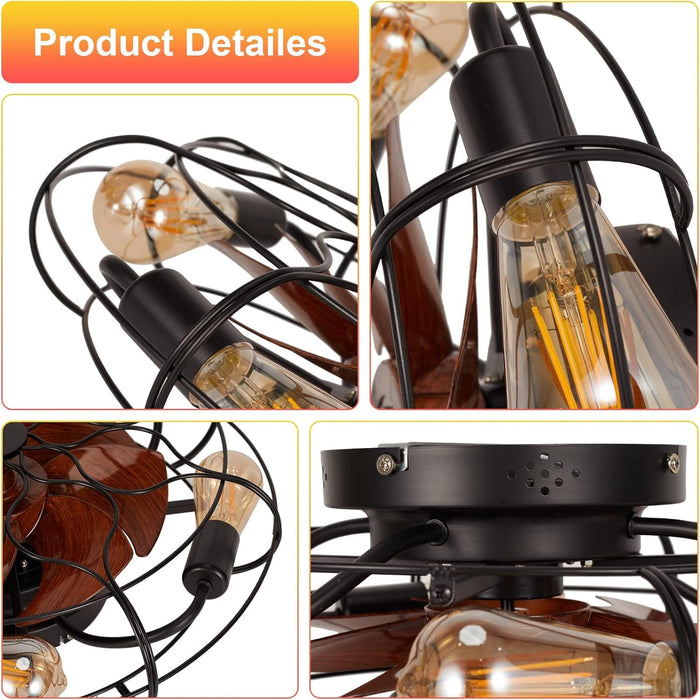 20 in. Farmhouse Modern Caged Ceiling Fan with Light, Low Profile Ceiling Fans with Lights and Remote, Enclosed Reversible Fan for Summer Winter-4-ErisView