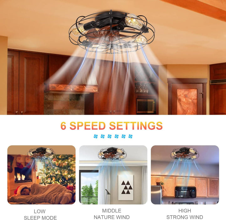 20 in. Farmhouse Modern Caged Ceiling Fan with Light, Low Profile Ceiling Fans with Lights and Remote, Enclosed Reversible Fan for Summer Winter-5-ErisView
