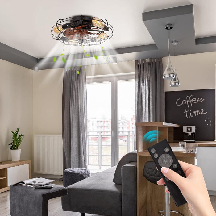20 in. Farmhouse Modern Caged Ceiling Fan with Light, Low Profile Ceiling Fans with Lights and Remote, Enclosed Reversible Fan for Summer Winter-7-ErisView