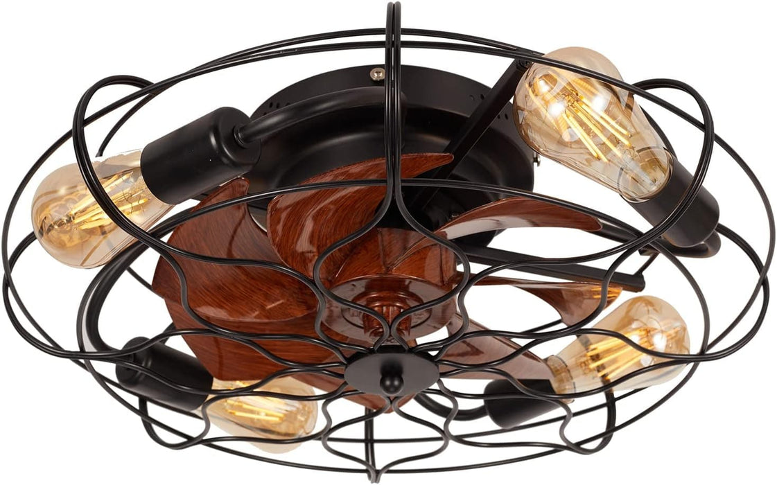 20 in. Farmhouse Modern Caged Ceiling Fan with Light, Low Profile Ceiling Fans with Lights and Remote, Enclosed Reversible Fan for Summer Winter-1-ErisView