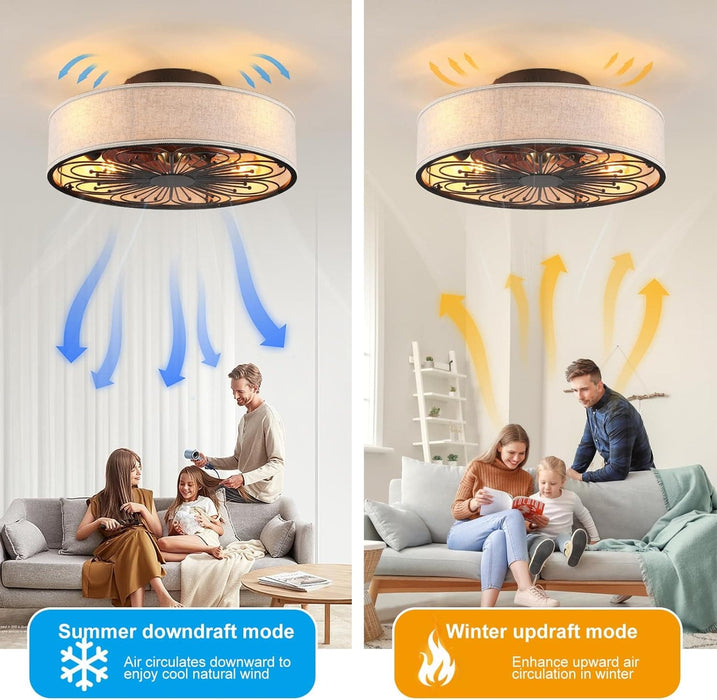 20 in. Farmhouse White Ceiling Fan for Bedroom, Caged Ceiling Fandalier with Lights, Flush Mount Low Profile Ceiling Fan with Remote-4-ErisView
