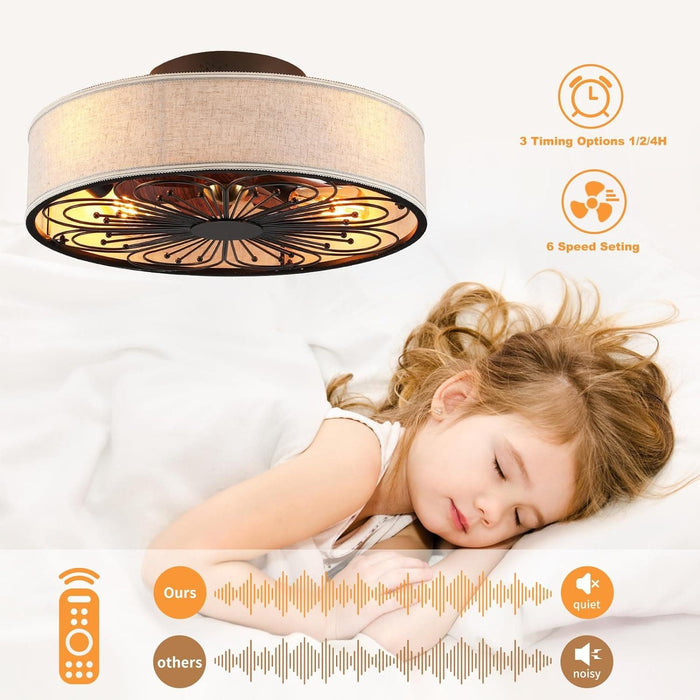 20 in. Farmhouse White Ceiling Fan for Bedroom, Caged Ceiling Fandalier with Lights, Flush Mount Low Profile Ceiling Fan with Remote-6-ErisView