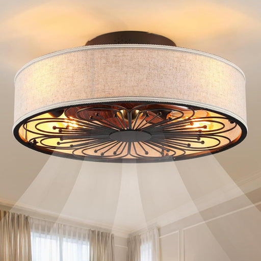20 in. Farmhouse White Ceiling Fan for Bedroom, Caged Ceiling Fandalier with Lights, Flush Mount Low Profile Ceiling Fan with Remote-1-ErisView