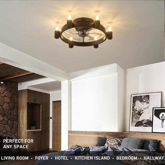 20 in. Flush Mount Black Bedroom Remote Control Ceiling Fan and Light, Farmhouse Low Profile Ceiling Fan and Light for Bedroom Kitchen Home Office-2-ErisView