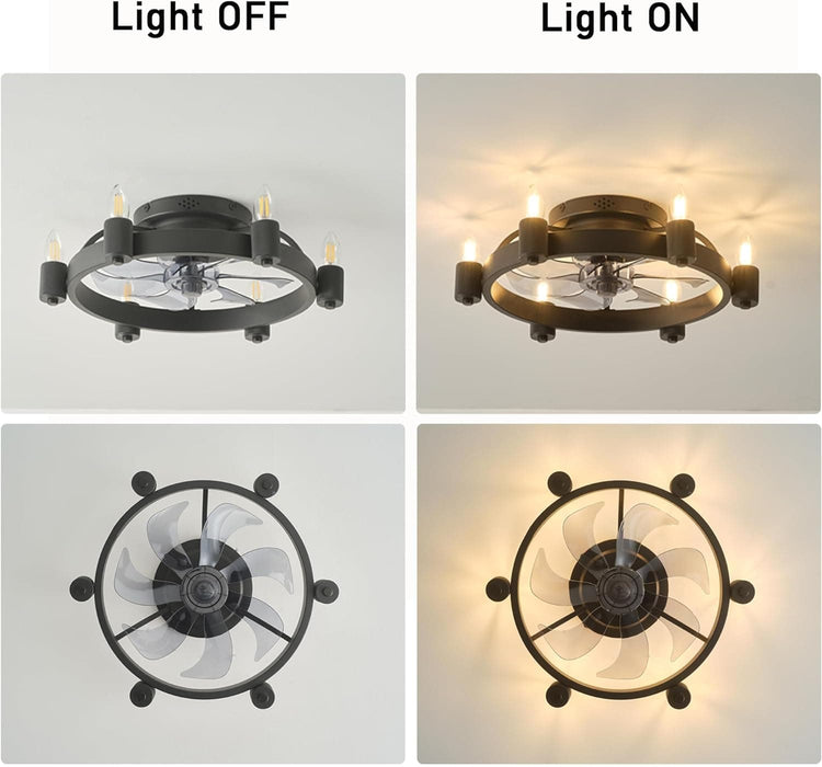 20 in. Flush Mount Black Bedroom Remote Control Ceiling Fan and Light, Farmhouse Low Profile Ceiling Fan and Light for Bedroom Kitchen Home Office-3-ErisView