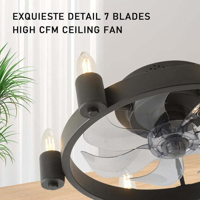 20 in. Flush Mount Black Bedroom Remote Control Ceiling Fan and Light, Farmhouse Low Profile Ceiling Fan and Light for Bedroom Kitchen Home Office-7-ErisView