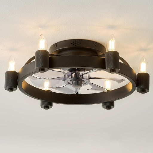 20 in. Flush Mount Black Bedroom Remote Control Ceiling Fan and Light, Farmhouse Low Profile Ceiling Fan and Light for Bedroom Kitchen Home Office-1-ErisView