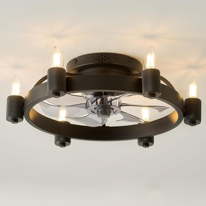 20 in. Flush Mount Black Bedroom Remote Control Ceiling Fan and Light, Farmhouse Low Profile Ceiling Fan and Light for Bedroom Kitchen Home Office-1-ErisView