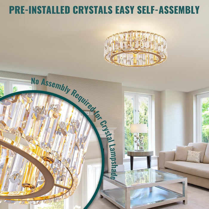 20 in. Flush Mount Caged Ceiling Fan Chandelier, Modern Gold Crystal Ceiling Fan with Light and Remote, Enclosed Reversible Ceiling Fan Summer Winter-3-ErisView