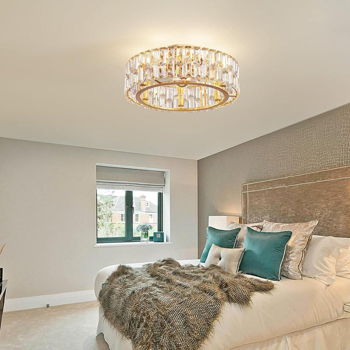 20 in. Flush Mount Caged Ceiling Fan Chandelier, Modern Gold Crystal Ceiling Fan with Light and Remote, Enclosed Reversible Ceiling Fan Summer Winter-5-ErisView