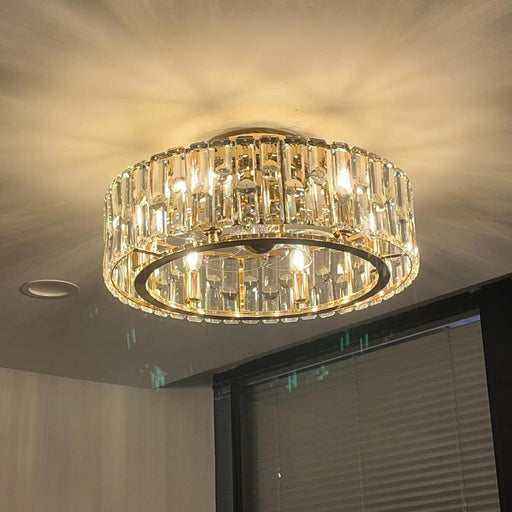 20 in. Flush Mount Caged Ceiling Fan Chandelier, Modern Gold Crystal Ceiling Fan with Light and Remote, Enclosed Reversible Ceiling Fan Summer Winter-1-ErisView