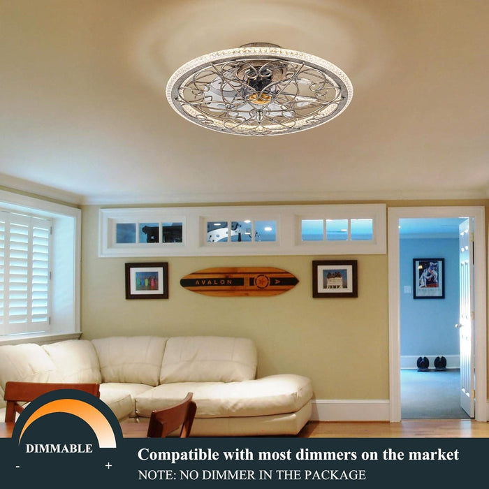 20 in. Flush Mount Ceiling Fan, Ceiling Fan on Low Ceiling with Lights and Remote, Dimmable LED Bladeless Caged Fandelier-4-ErisView