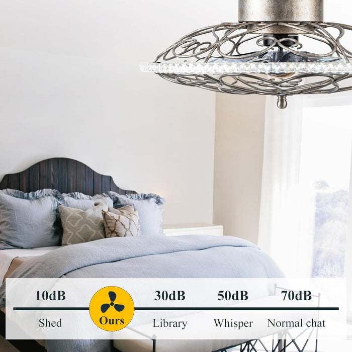 20 in. Flush Mount Ceiling Fan, Ceiling Fan on Low Ceiling with Lights and Remote, Dimmable LED Bladeless Caged Fandelier-5-ErisView