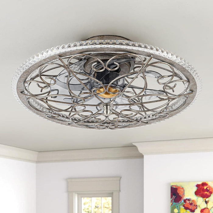 20 in. Flush Mount Ceiling Fan, Ceiling Fan on Low Ceiling with Lights and Remote, Dimmable LED Bladeless Caged Fandelier-1-ErisView