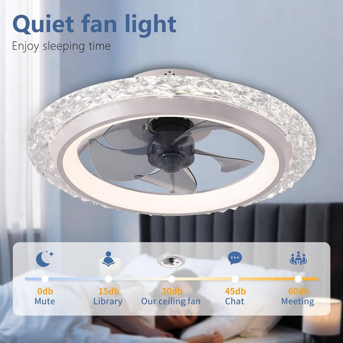 20 in. Flush Mount Ceiling Fan with LED Light Remote for Bedroom, White Modern Low Profile Ceiling Fan and Light -2-ErisView