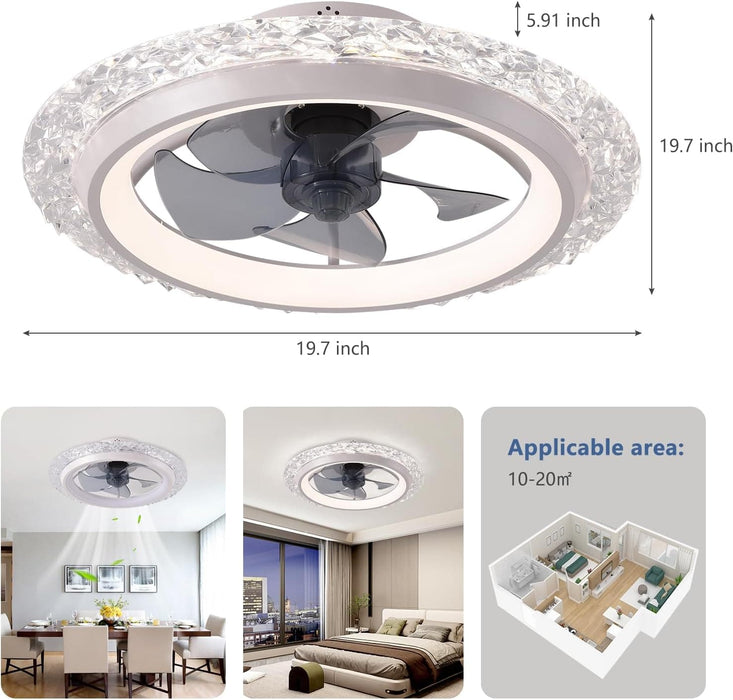 20 in. Flush Mount Ceiling Fan with LED Light Remote for Bedroom, White Modern Low Profile Ceiling Fan and Light -3-ErisView