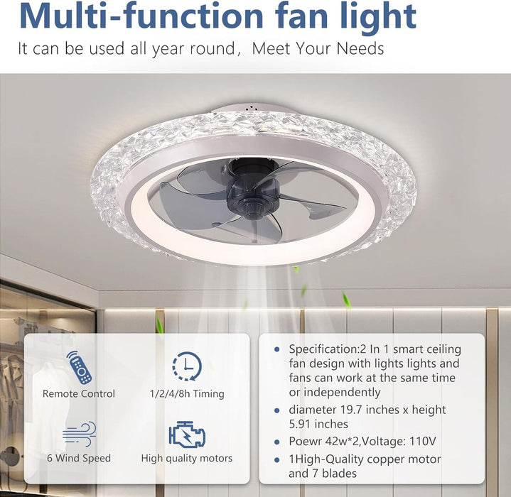 20 in. Flush Mount Ceiling Fan with LED Light Remote for Bedroom, White Modern Low Profile Ceiling Fan and Light -4-ErisView