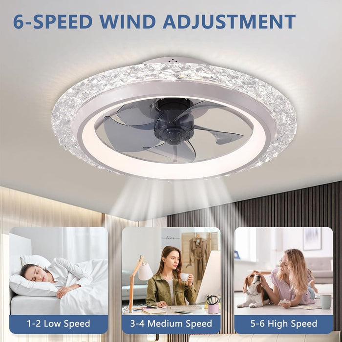 20 in. Flush Mount Ceiling Fan with LED Light Remote for Bedroom, White Modern Low Profile Ceiling Fan and Light -6-ErisView