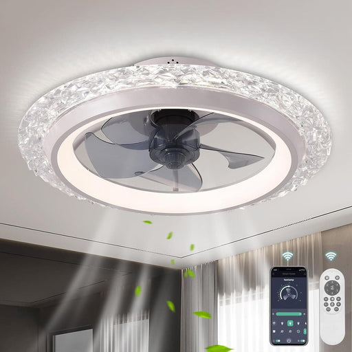 20 in. Flush Mount Ceiling Fan with LED Light Remote for Bedroom, White Modern Low Profile Ceiling Fan and Light -1-ErisView