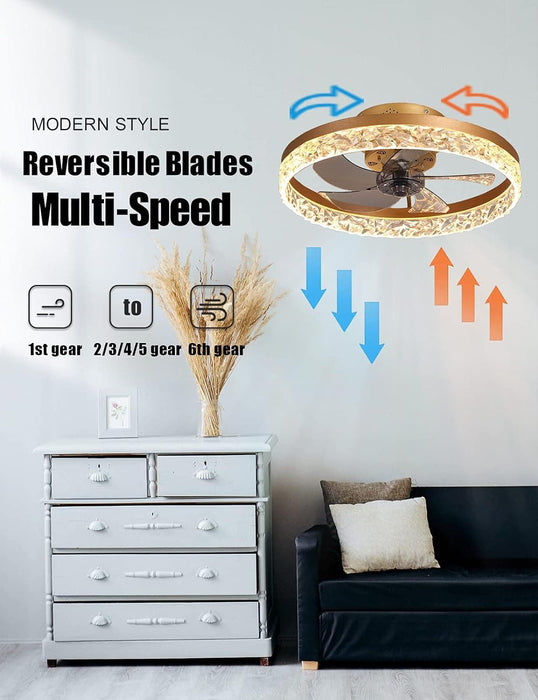 20 in. Flush Mount Ceiling Fan with Light and Remote Control, Gold Reversible Hidden Blade Ceiling Fan with Low Profile Light, LED Ceiling Fan-3-ErisView