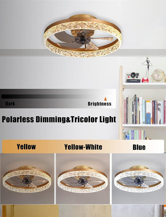 20 in. Flush Mount Ceiling Fan with Light and Remote Control, Gold Reversible Hidden Blade Ceiling Fan with Low Profile Light, LED Ceiling Fan-4-ErisView