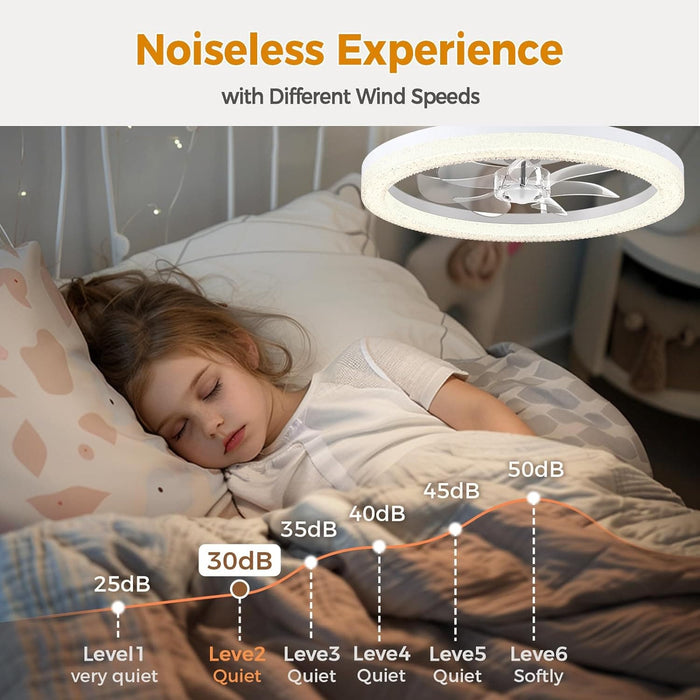 20 in. Flush Mount Ceiling Fandelier for Bedroom Living Room Kitchen, Modern Fancy Ceiling Fans, Smart Reversible Low Profile Ceiling Fan-4-ErisView