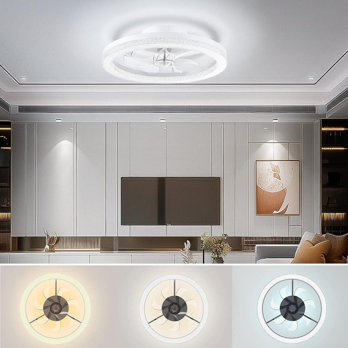 20 in. Flush Mount Ceiling Fandelier for Bedroom Living Room Kitchen, Modern Fancy Ceiling Fans, Smart Reversible Low Profile Ceiling Fan-5-ErisView