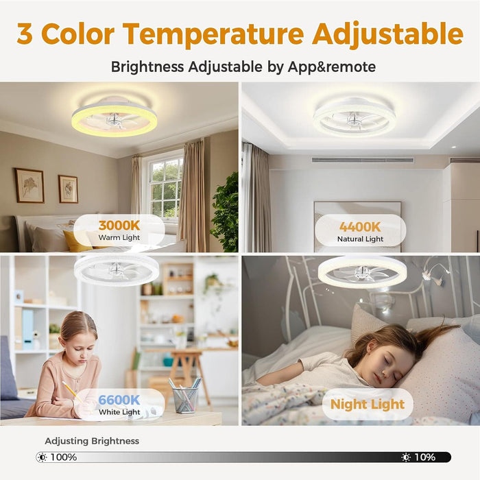 20 in. Flush Mount Ceiling Fandelier for Bedroom Living Room Kitchen, Modern Fancy Ceiling Fans, Smart Reversible Low Profile Ceiling Fan-6-ErisView