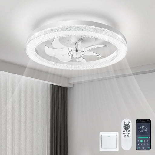 20 in. Flush Mount Ceiling Fandelier for Bedroom Living Room Kitchen, Modern Fancy Ceiling Fans, Smart Reversible Low Profile Ceiling Fan-1-ErisView