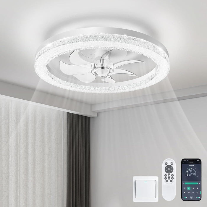 20 in. Flush Mount Ceiling Fandelier for Bedroom Living Room Kitchen, Modern Fancy Ceiling Fans, Smart Reversible Low Profile Ceiling Fan-1-ErisView