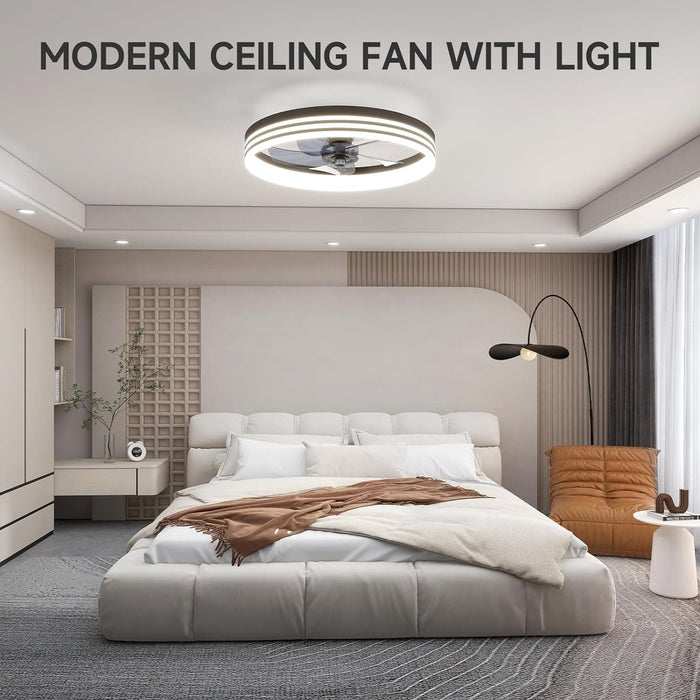 20 in. Flush Mount LED Ceiling Fan and Light, Ceiling Fan on Low Ceiling with Lights and Remote, Black Dimmable Bladeless Chandelier Fan Light for Bedroom-6-ErisView