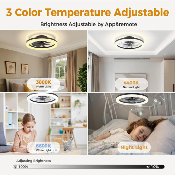 20 in. Flush Mount Low Profile Ceiling Fan and Light, Ceiling Fans with Lights and Remote, Reversible Noiseless Ceiling Fan for Bedroom Living Room Kitchen-6-ErisView