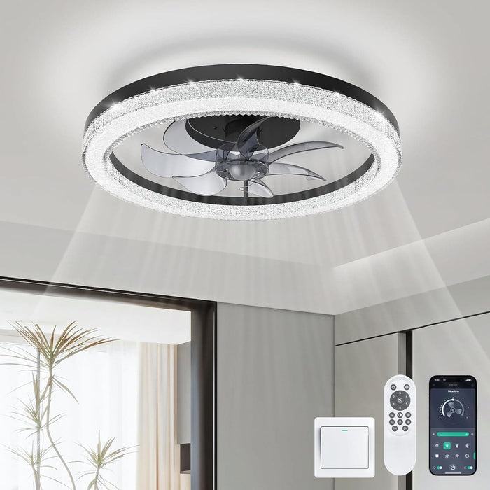 20 in. Flush Mount Low Profile Ceiling Fan and Light, Ceiling Fans with Lights and Remote, Reversible Noiseless Ceiling Fan for Bedroom Living Room Kitchen-1-ErisView
