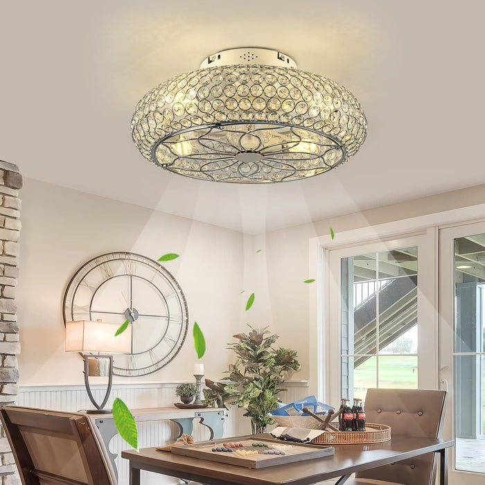 20 in. Flush Mount Low Profile Ceiling Fan and Light, Enclosed Caged Crystal Ceiling Fan with Remote, Reversible Ceiling Fan Summer Winter -2-ErisView