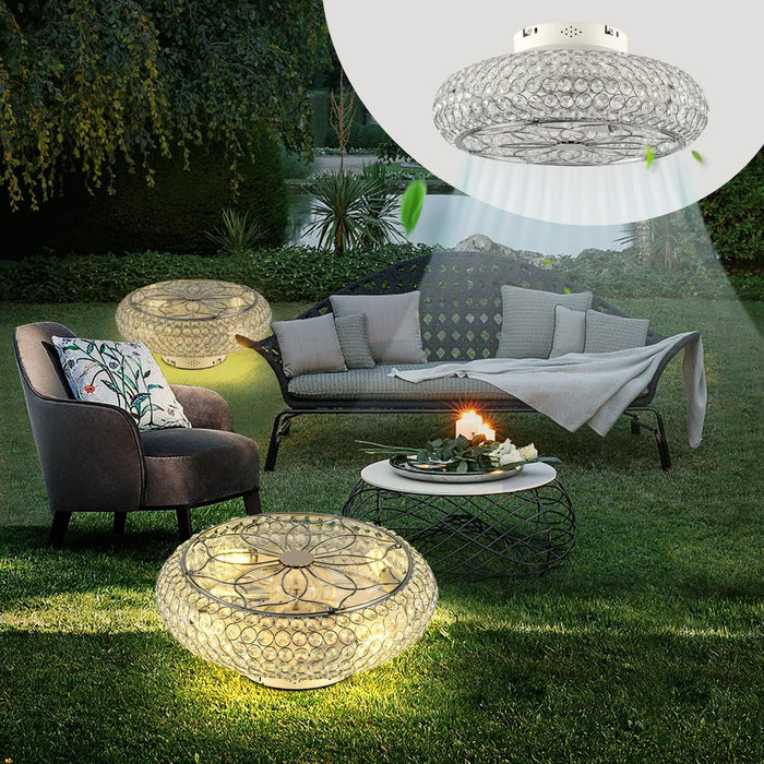 20 in. Flush Mount Low Profile Ceiling Fan and Light, Enclosed Caged Crystal Ceiling Fan with Remote, Reversible Ceiling Fan Summer Winter -3-ErisView