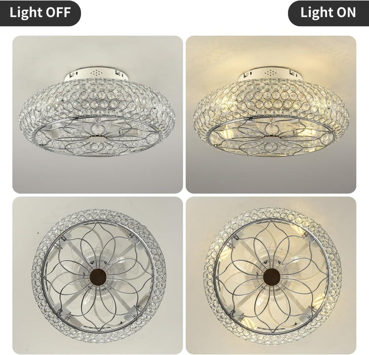 20 in. Flush Mount Low Profile Ceiling Fan and Light, Enclosed Caged Crystal Ceiling Fan with Remote, Reversible Ceiling Fan Summer Winter -4-ErisView