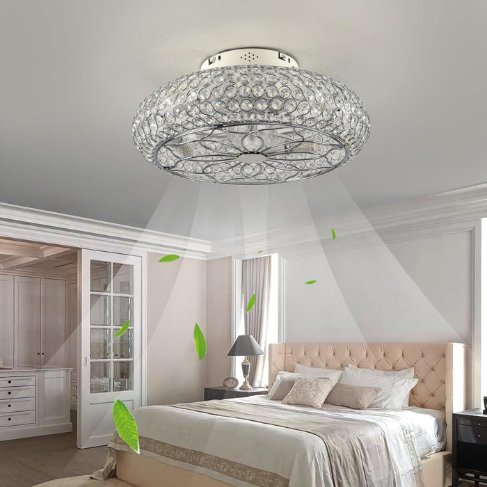 20 in. Flush Mount Low Profile Ceiling Fan and Light, Enclosed Caged Crystal Ceiling Fan with Remote, Reversible Ceiling Fan Summer Winter -6-ErisView