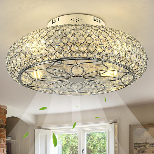 20 in. Flush Mount Low Profile Ceiling Fan and Light, Enclosed Caged Crystal Ceiling Fan with Remote, Reversible Ceiling Fan Summer Winter -1-ErisView