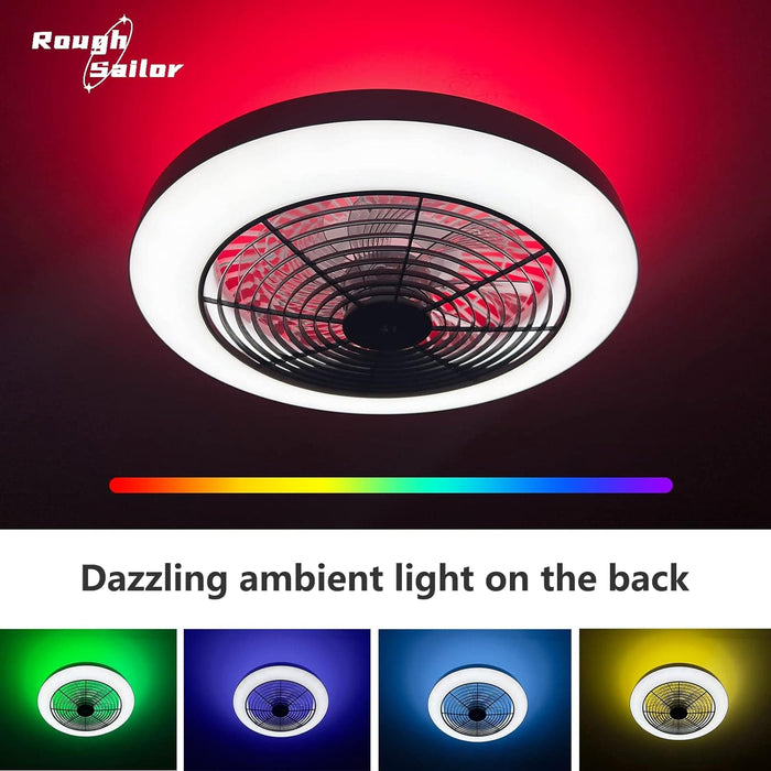 20 in. Flush Mount Low Profile Smart Ceiling Fan with Alexa Google Assistant APP Control, Dimmable LED RGB Ceiling Fan-3-ErisView