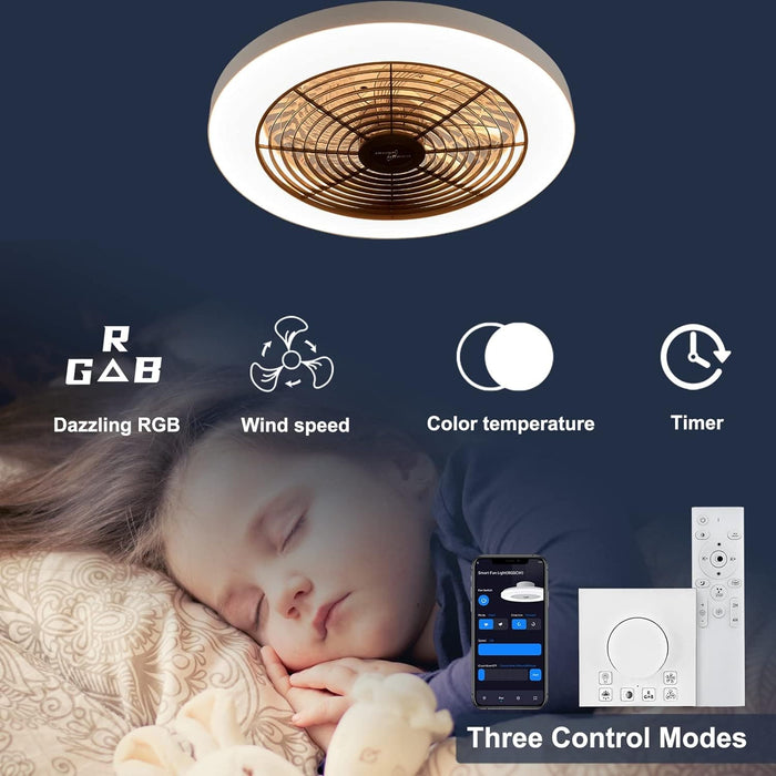 20 in. Flush Mount Low Profile Smart Ceiling Fan with Alexa Google Assistant APP Control, Dimmable LED RGB Ceiling Fan-6-ErisView
