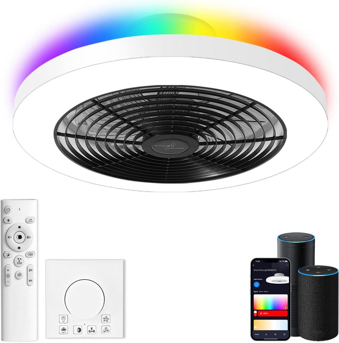 20 in. Flush Mount Low Profile Smart Ceiling Fan with Alexa Google Assistant APP Control, Dimmable LED RGB Ceiling Fan-1-ErisView