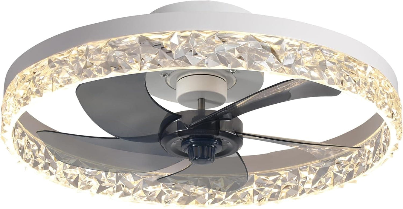 20 in. Flush Mount Remote Control Fan, White Low Profile Crystal Chandelier Ceiling Fan with Lights, Reversible Noiseless Dimmable Fandelier for Bedroom-9-ErisView