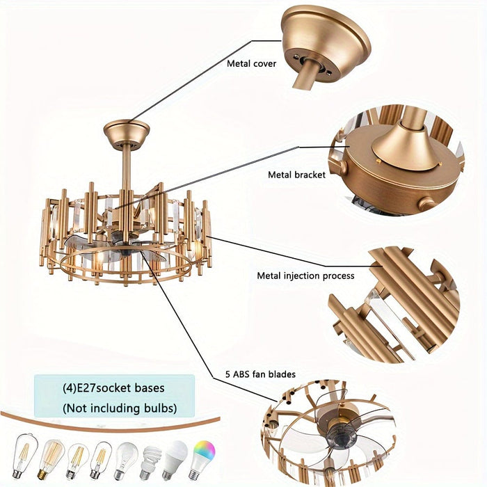 20 in. Gold Flush Mount Ceiling Fan Light Fixture with Control Remote for Stairway Bedroom LivingRoom Kitchen-ErisView